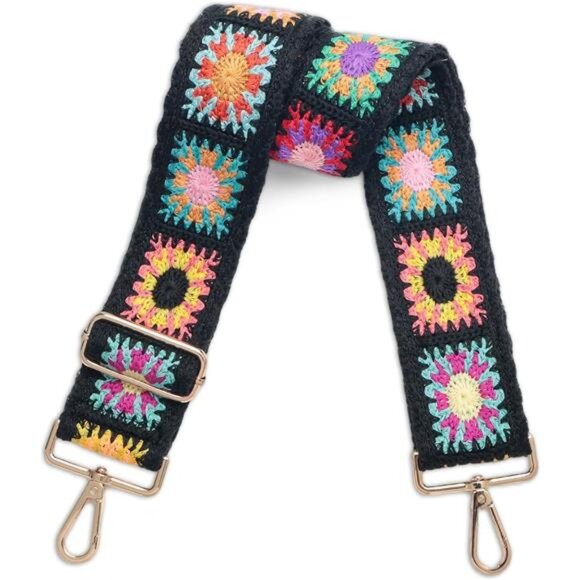 Wide Purse Straps Crochet Flower Replacement Crossbody for Handbag - Picture 1 of 10